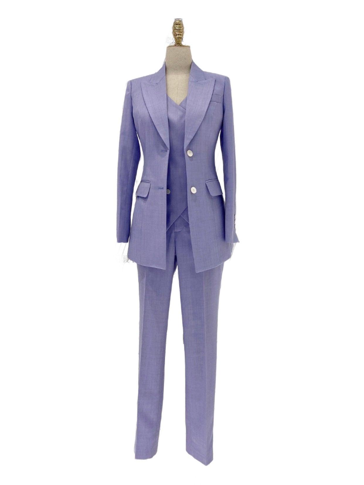 Purple Three-Piece Suit - Women Double-Breasted Pantsuit - Pantsuit - Guocali