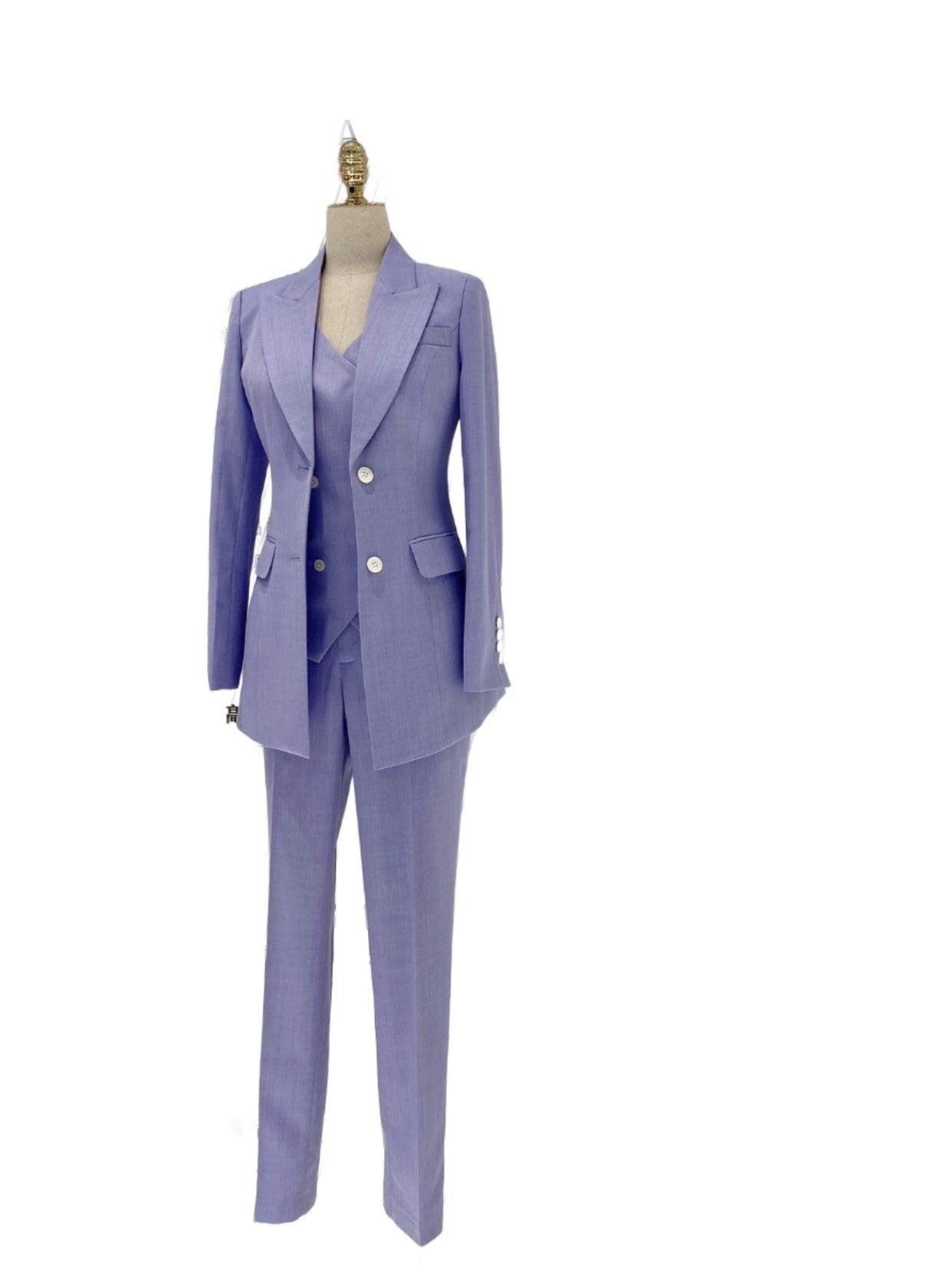 Purple Three-Piece Suit - Women Double-Breasted Pantsuit - Pantsuit - Guocali