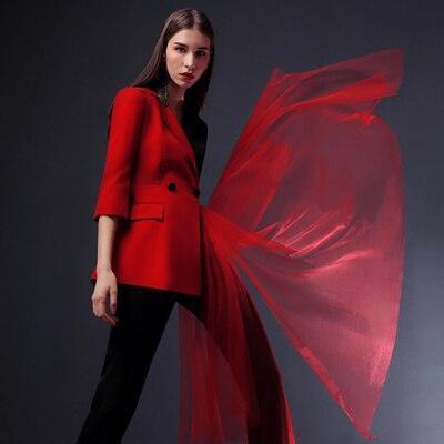 Red-Black Pantsuit With Detachable Veil - Women Trouser Suits - Trouser Suit - Pantsuit - Guocali