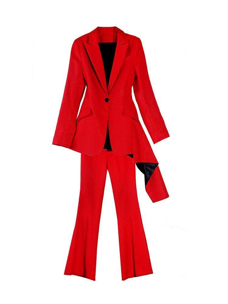 Red Flared Pant Suits - Women Trouser Suits - Trouser Suit - Pantsuit - Guocali