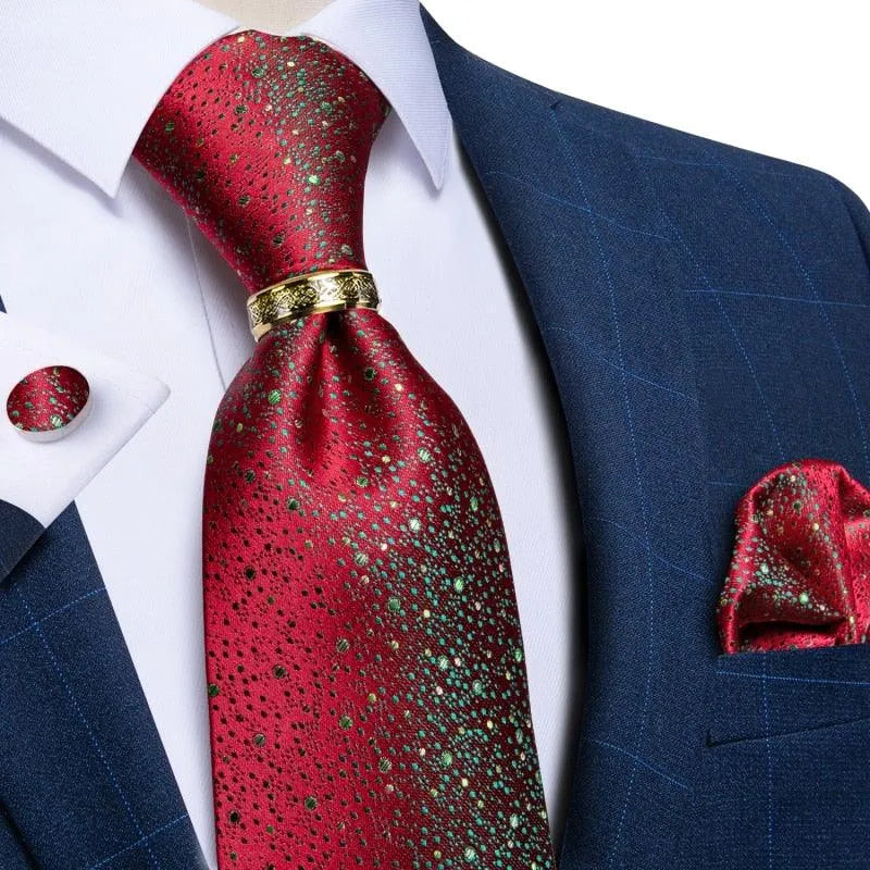Red Galaxy Silk Necktie Set -Guocali