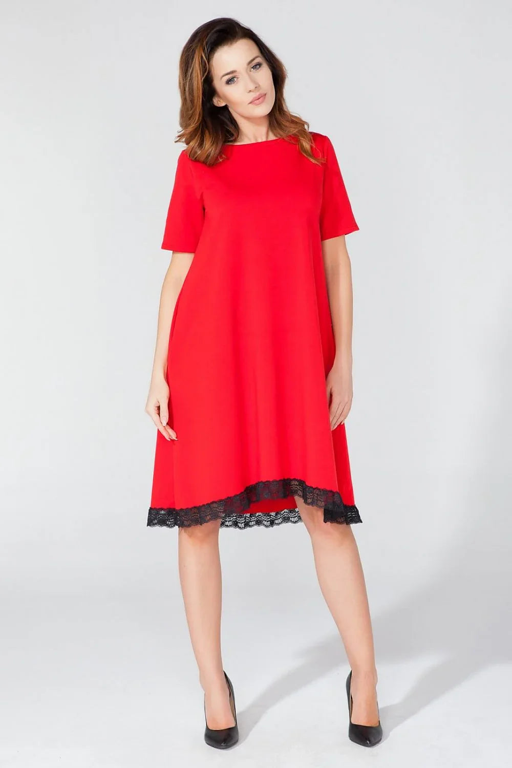 Red Lace Casual Dress Lightweight Summer Style-Day Dress-GUOCALI