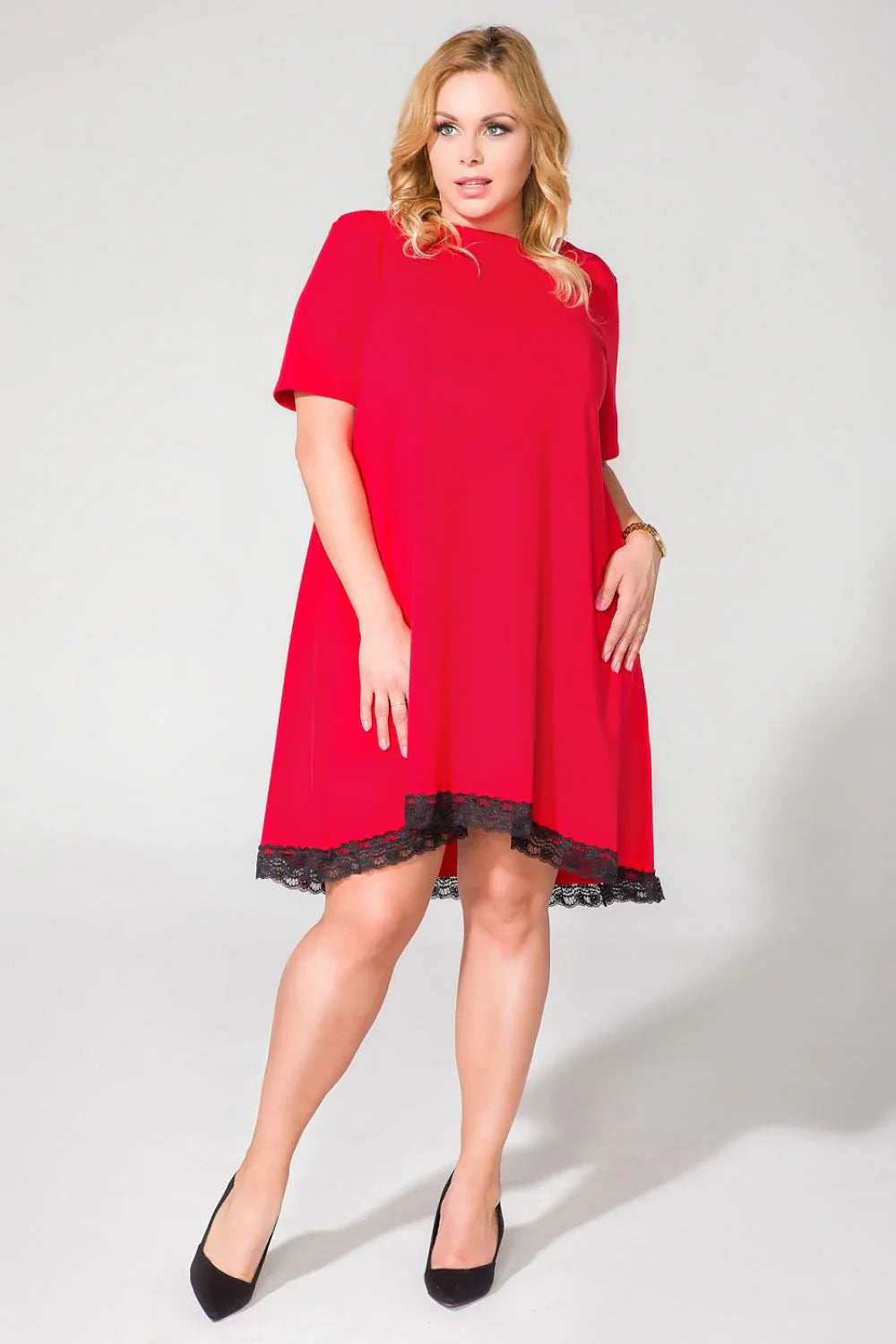 Red Lace Casual Dress Lightweight Summer Style-Day Dress-GUOCALI