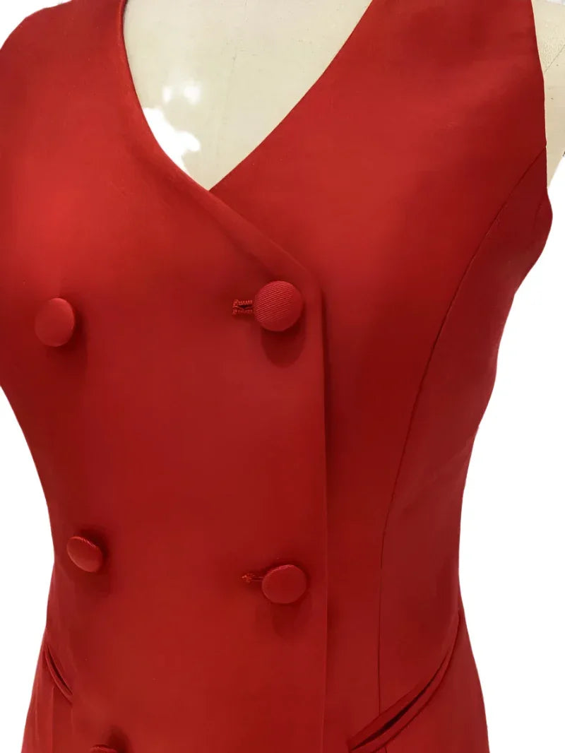 Red Three-piece Trouser Suit - Slim Fit Women Suit -Guocali