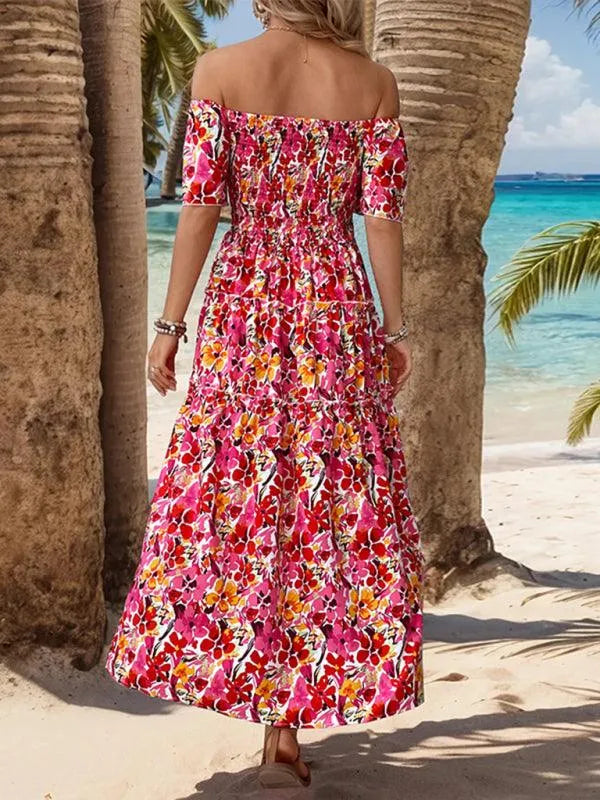 Resort Style off-Shoulder Printed Dress -Guocali