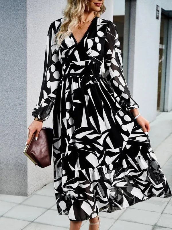 Resort V-Neck Long-Sleeved Summer Dress -Guocali