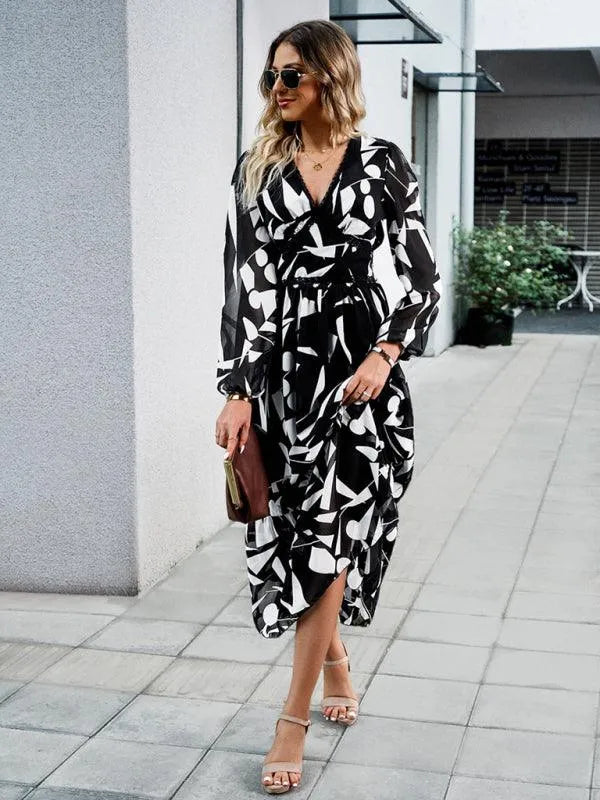 Resort V-Neck Long-Sleeved Summer Dress -Guocali