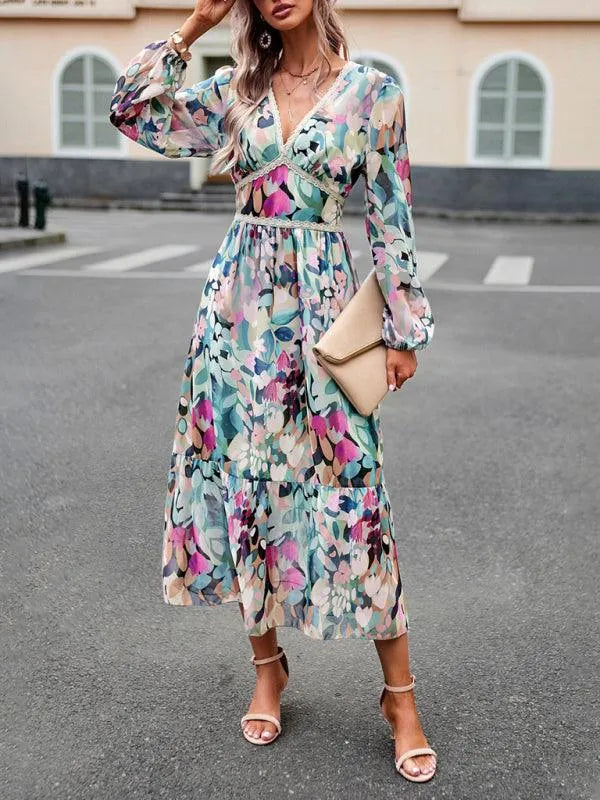 Resort V-Neck Long-Sleeved Summer Dress -Guocali