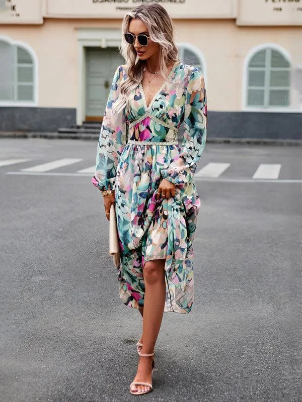 Resort V-Neck Long-Sleeved Summer Dress -Guocali