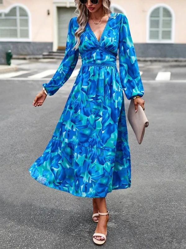 Resort V-Neck Long-Sleeved Summer Dress -Guocali