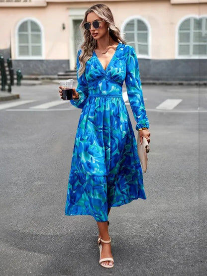Resort V-Neck Long-Sleeved Summer Dress -Guocali
