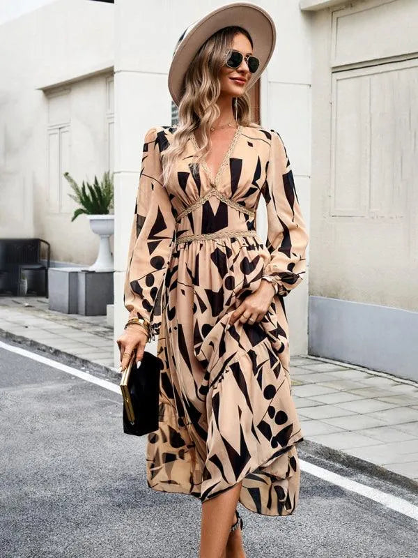 Resort V-Neck Long-Sleeved Summer Dress -Guocali