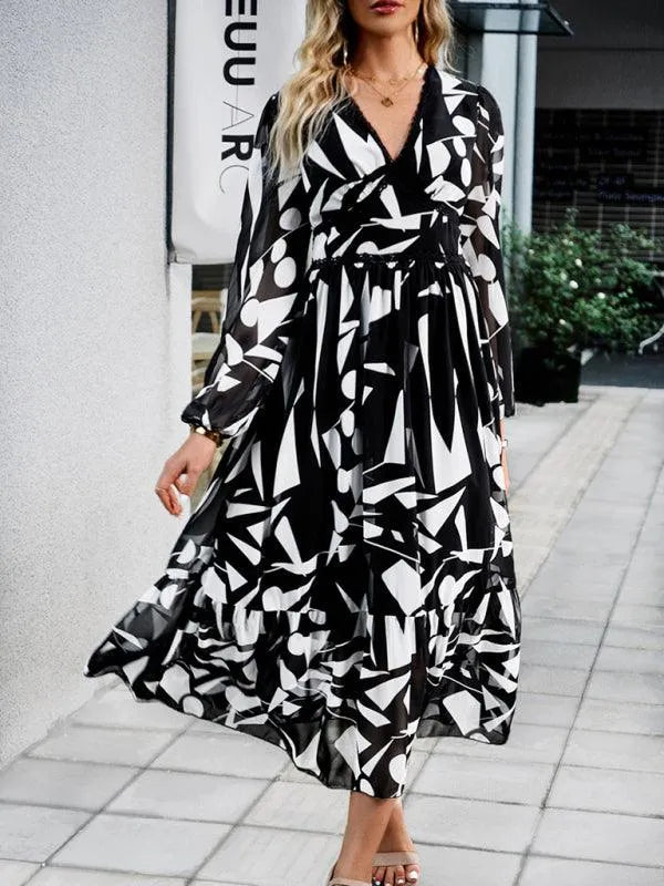 Resort V-Neck Long-Sleeved Summer Dress -Guocali