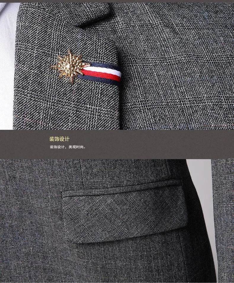 Retro Plaid Men Suit - Slim Fit Business Formal -Guocali