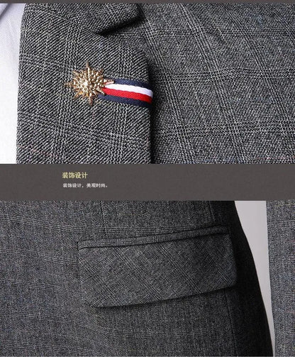 Retro Plaid Men Suit - Slim Fit Business Formal -Guocali