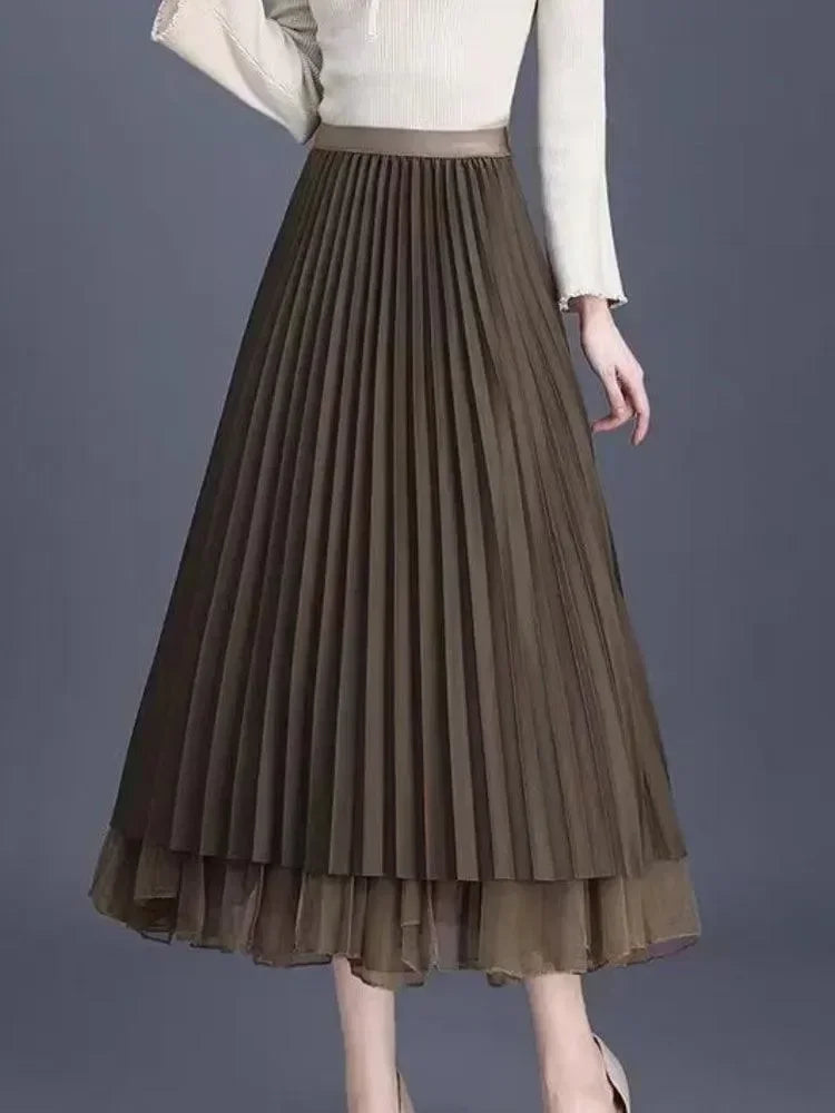 Reversible High-Waist Pleated Skirt -Guocali