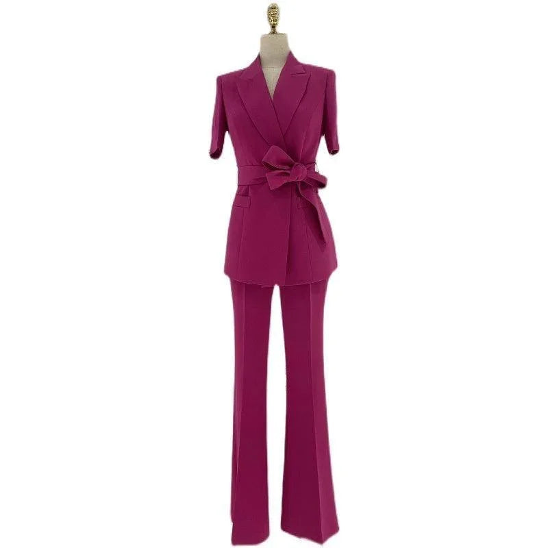Rose Belted Women Pant Suit -Guocali