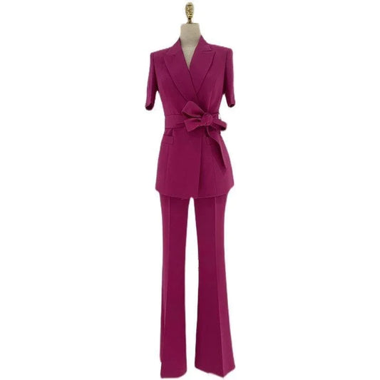 Rose Belted Women Pant Suit -Guocali