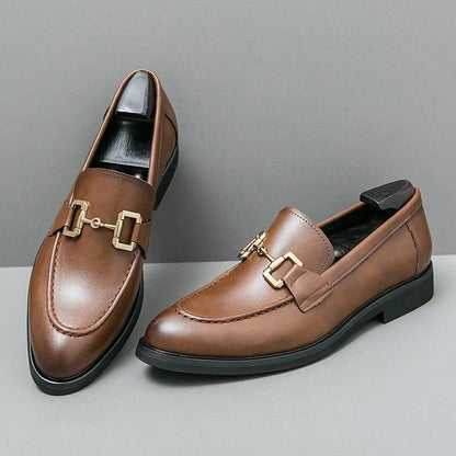 Men Horse Bit Dress Loafers - Slip-On Formal Dress Shoes