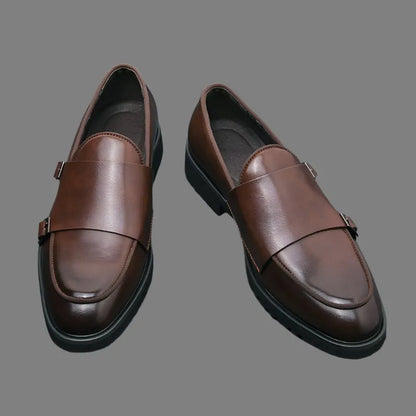 Men Apron Toe Dress Loafers - Buckles Monk Strap Formal Dress Shoes