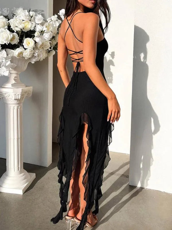 Ruffled Sexy Solid Color Slim Dress -Guocali
