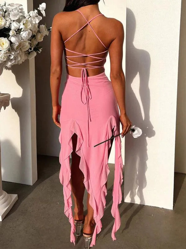 Ruffled Sexy Solid Color Slim Dress -Guocali