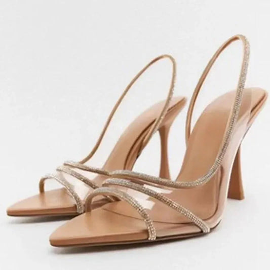 Sandals Rhinestone Strap Heeled Summer Sandals -Guocali
