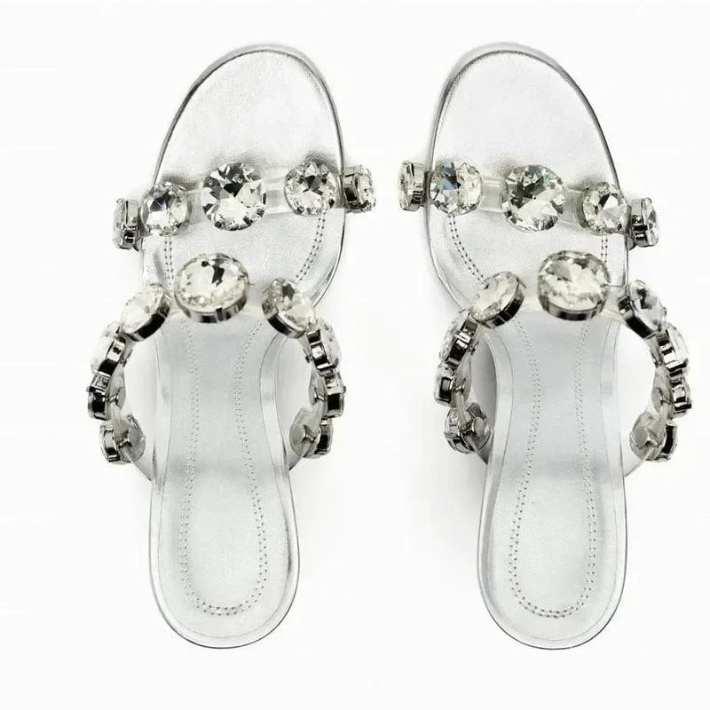 Sandals Women Sandals Shiny Rhinestone Heels -Guocali