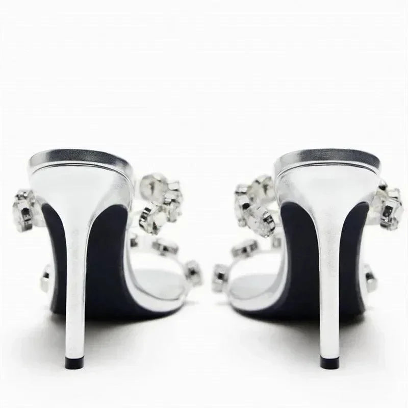 Sandals Women Sandals Shiny Rhinestone Heels -Guocali