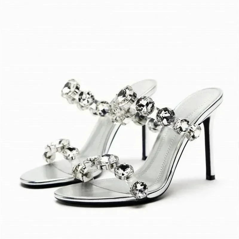 Sandals Women Sandals Shiny Rhinestone Heels -Guocali