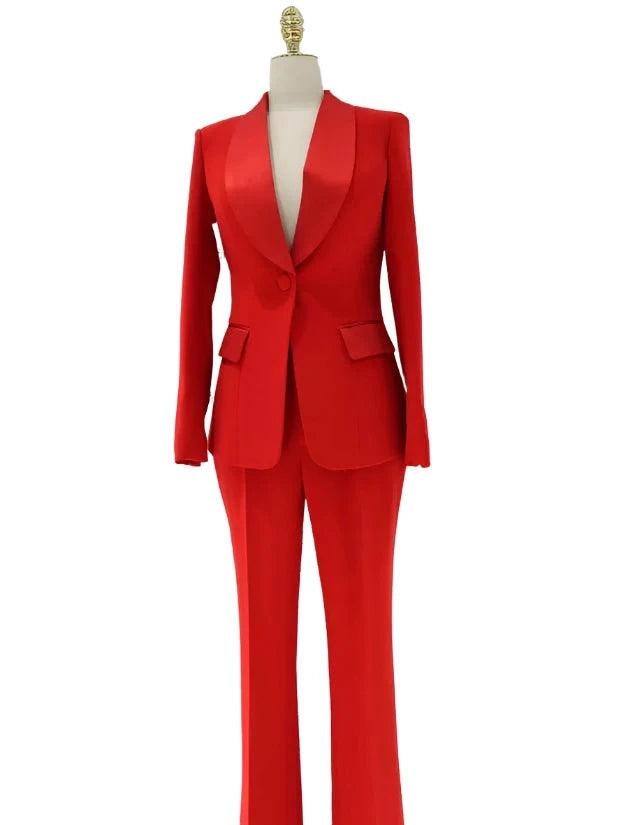 Satin Lapel Collar Pant Suit - Women Trouser Suits - Trouser Suit - Pantsuit - Guocali