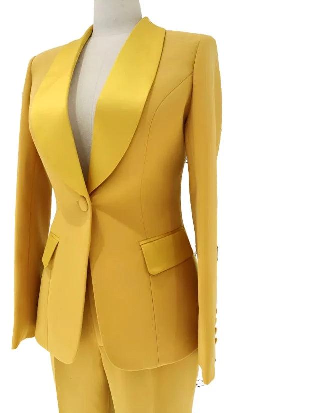 Satin Lapel Collar Pant Suit - Women Trouser Suits - Trouser Suit - Pantsuit - Guocali