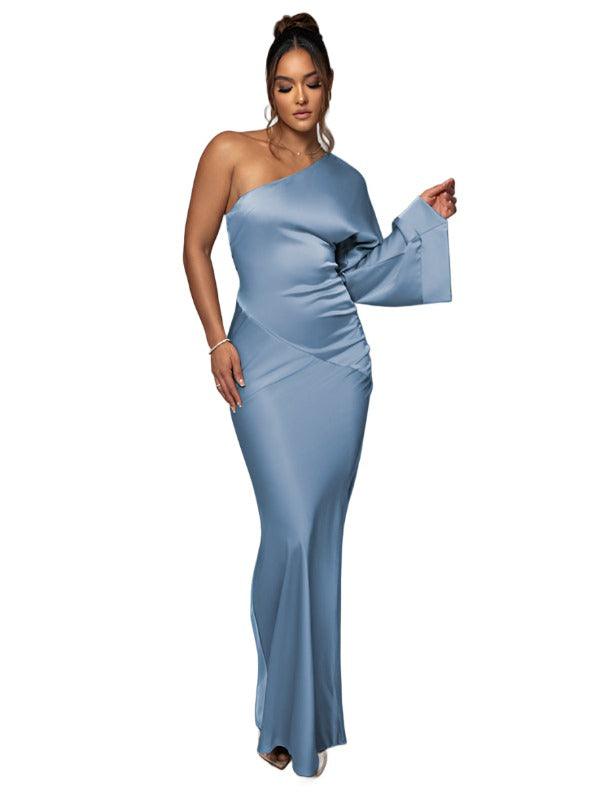 Satin Stitching One-shoulder Party Dress - Dresses - Guocali