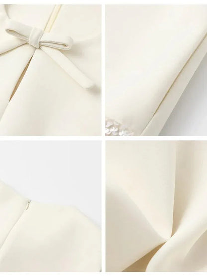 Sequin Bow Sleeveless A-Line Party Dress -Guocali