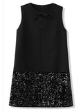 Sequin Bow Sleeveless A-Line Party Dress -Guocali