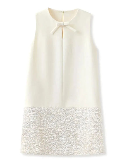 Sequin Bow Sleeveless A-Line Party Dress -Guocali