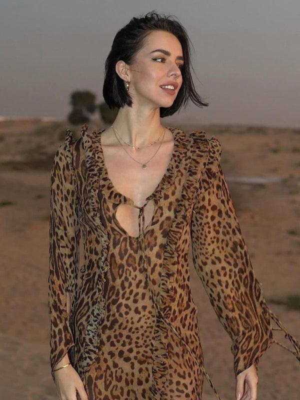 Sexy Leopard Print Ruffled Long Dress - Long Dress - Guocali