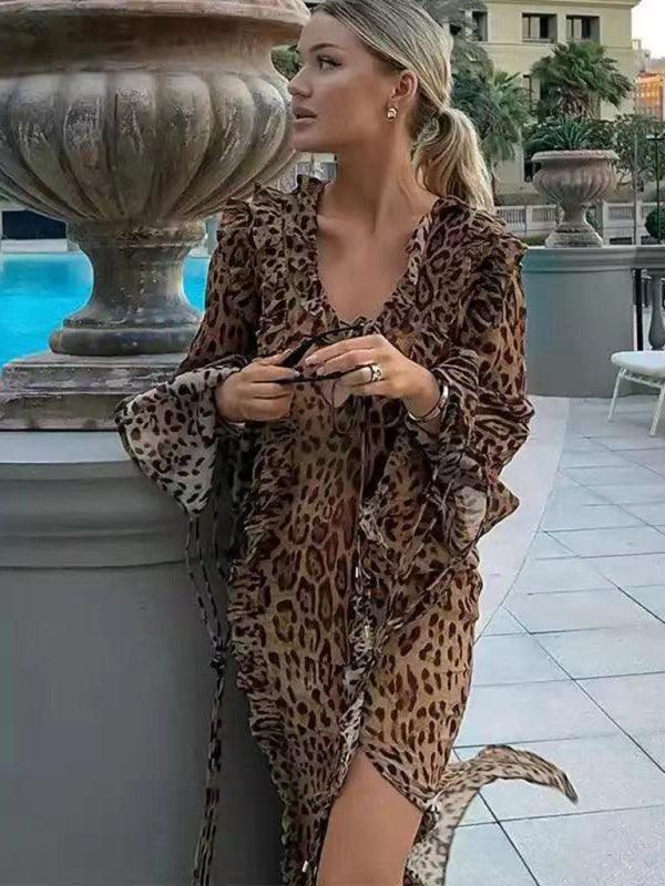 Sexy Leopard Print Ruffled Long Dress - Long Dress - Guocali