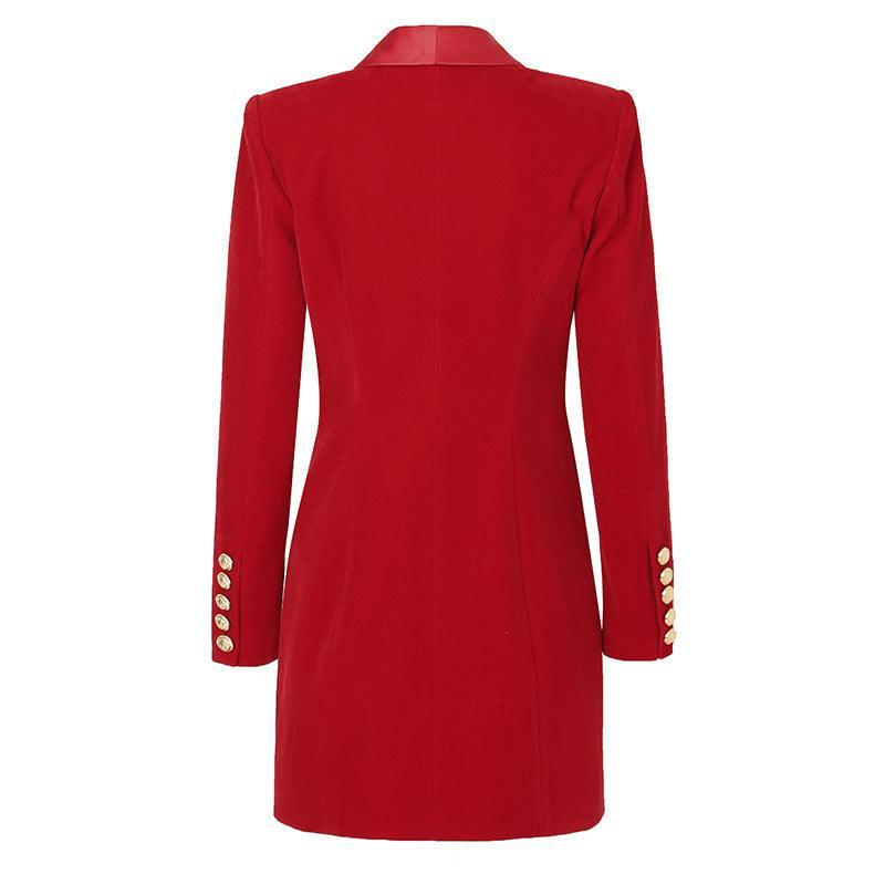 Shawl Collar Velvet Women Blazer Dress - Blazer Dress - Guocali