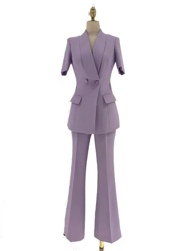 Short Sleeved Women Pant Suit -Guocali