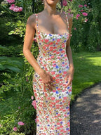 Slim Fit Backless Floral Dress -Guocali