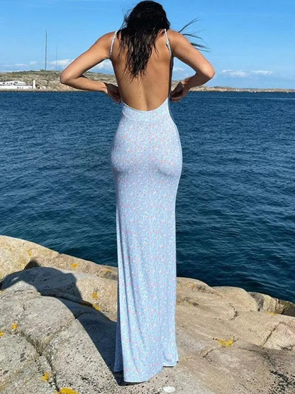 Slim Fit Backless Floral Dress -Guocali