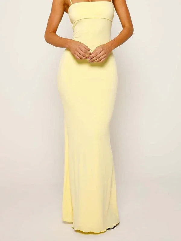 Slim Fit Backless Suspender Dress -Guocali