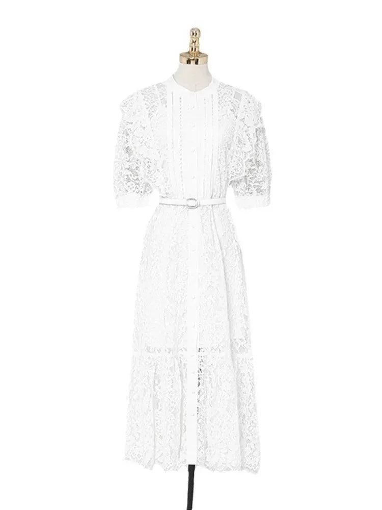 Solid Color Camisole Belted Embroidered Dress -Guocali