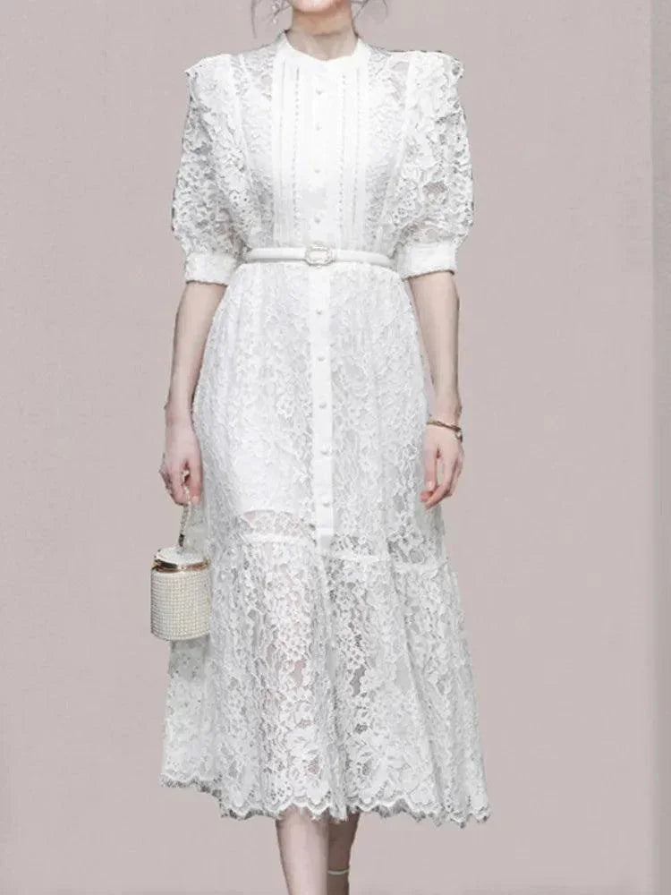 Solid Color Camisole Belted Embroidered Dress -Guocali