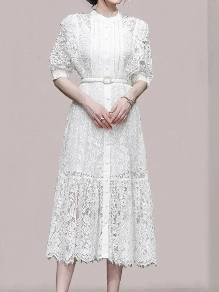 Solid Color Camisole Belted Embroidered Dress -Guocali