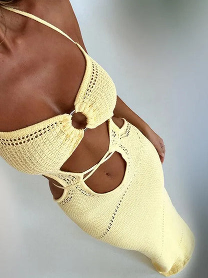 Solid Color Knitted Beach Cover-Up -Guocali