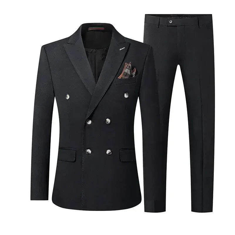 Solid Double-Breasted Suit for Men - Business Formal -Guocali