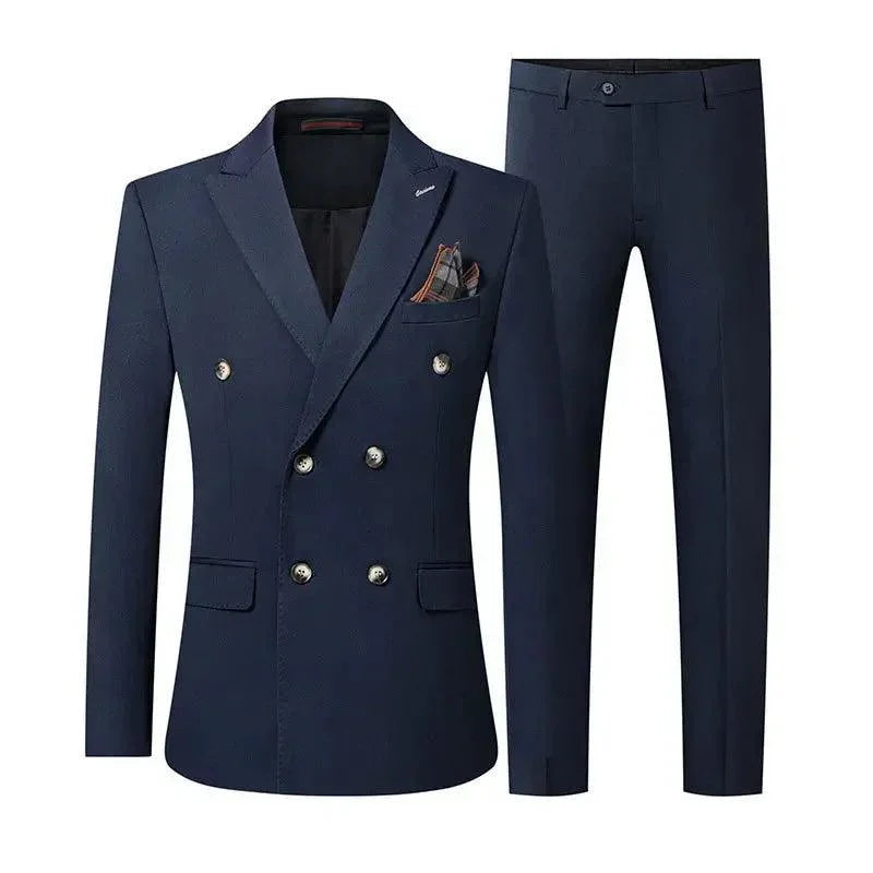 Solid Double-Breasted Suit for Men - Business Formal -Guocali