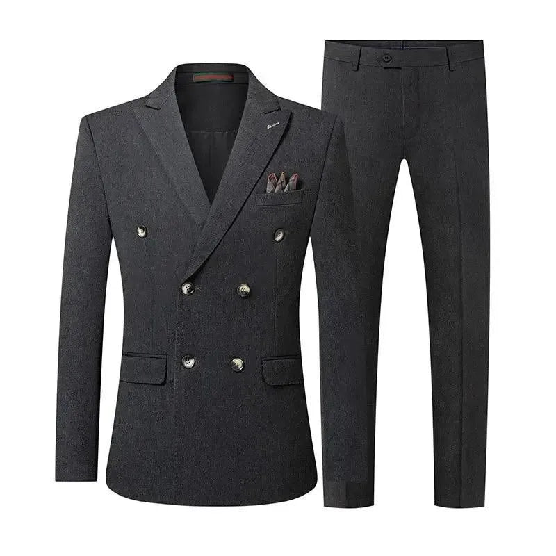 Solid Double-Breasted Suit for Men - Business Formal -Guocali